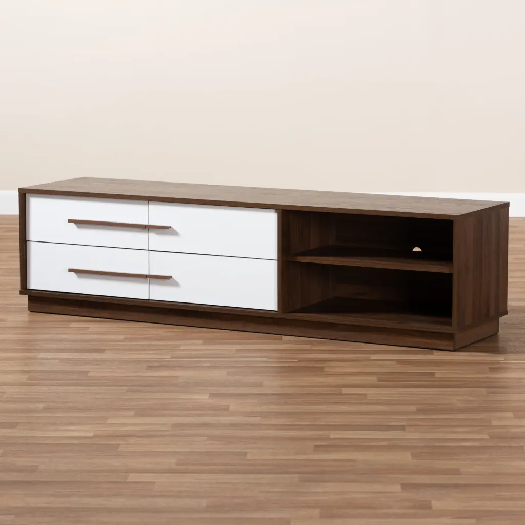 Baxton Studio Mette Mid-Century Modern Two-Tone White Walnut 4-Drawer Wood TV Stand
