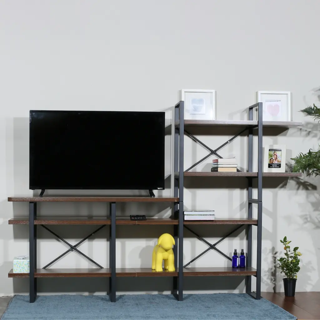 Davee Furniture Open Antique Wood Shelves 6-Tier Entertainment TV Stand 56.69x82.68x13.78 Inches Bed Bath & Beyond