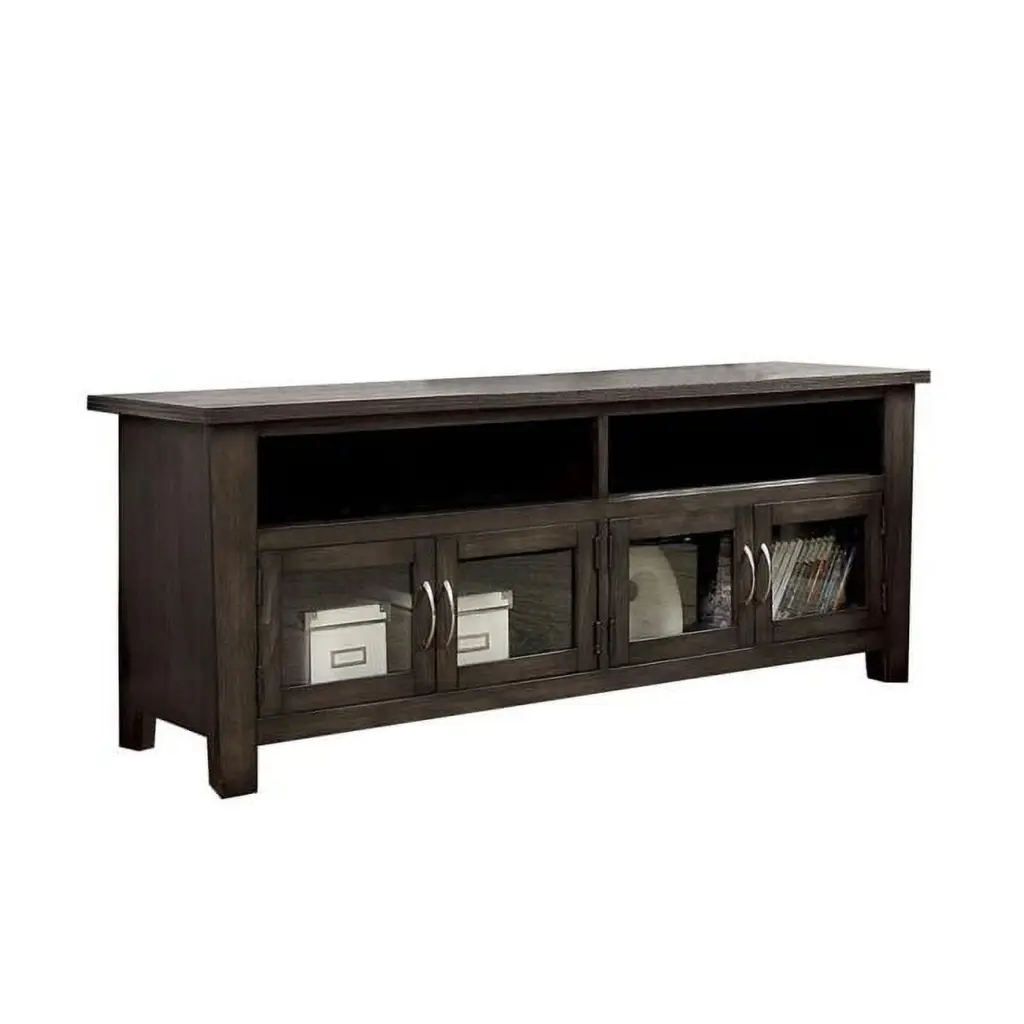 Benzara BM181325 60 Inch Wooden TV Stand 2 Cabinets and 2 Open Shelves Brown