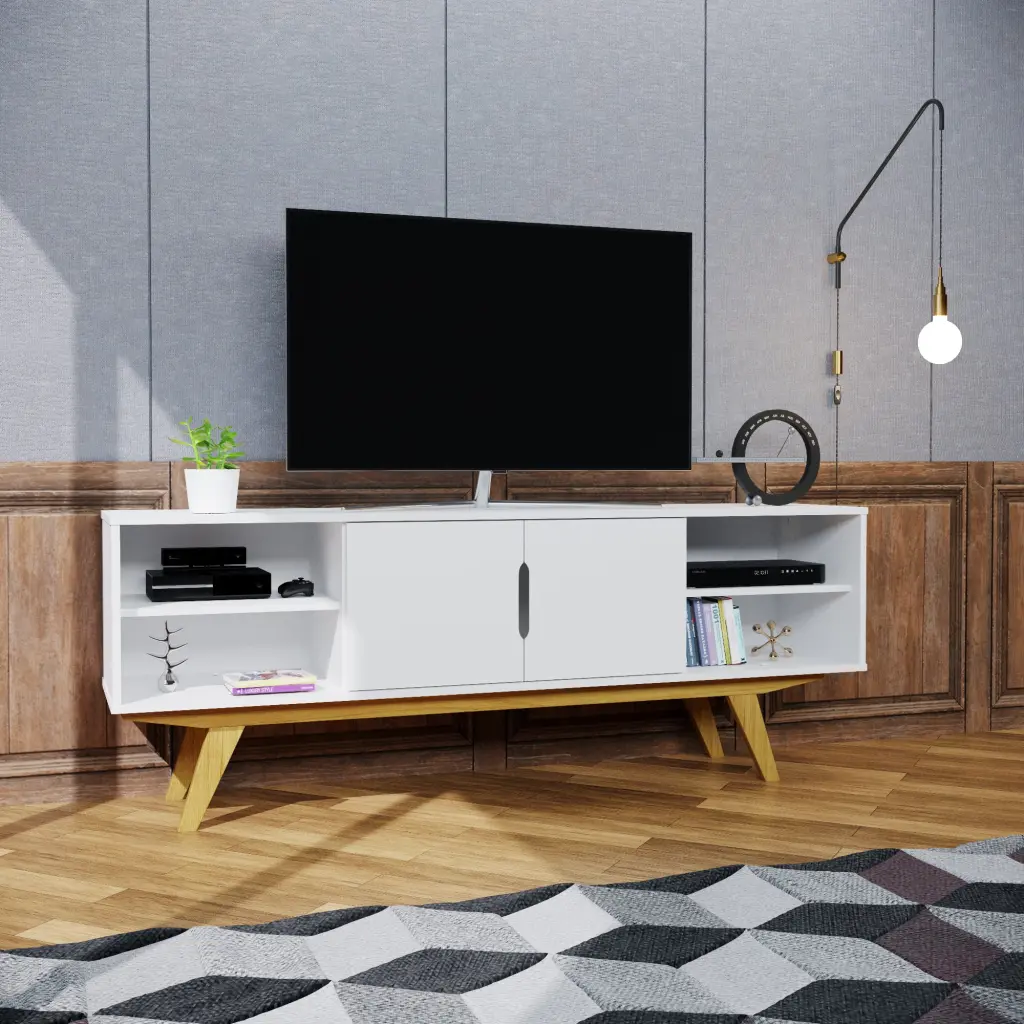 Boahaus Omaha Modern TV Stand up to 58 Inches White Finish Wood Media Console
