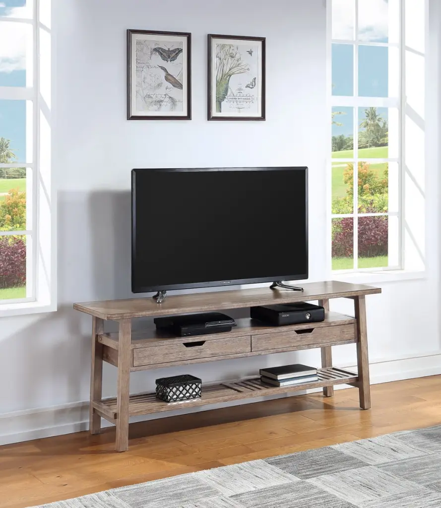 Boraam Wood Sonoma TV Stand Barnwood Wire-Brush Finish Entertainment Center