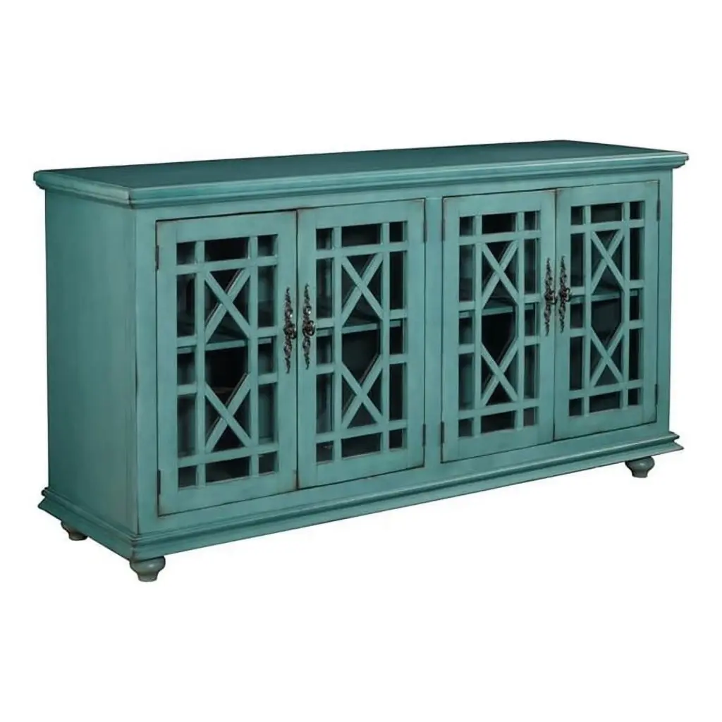 Bowery Hill Traditional Wood TV Stand TVs up to 63 Antique Teal Green