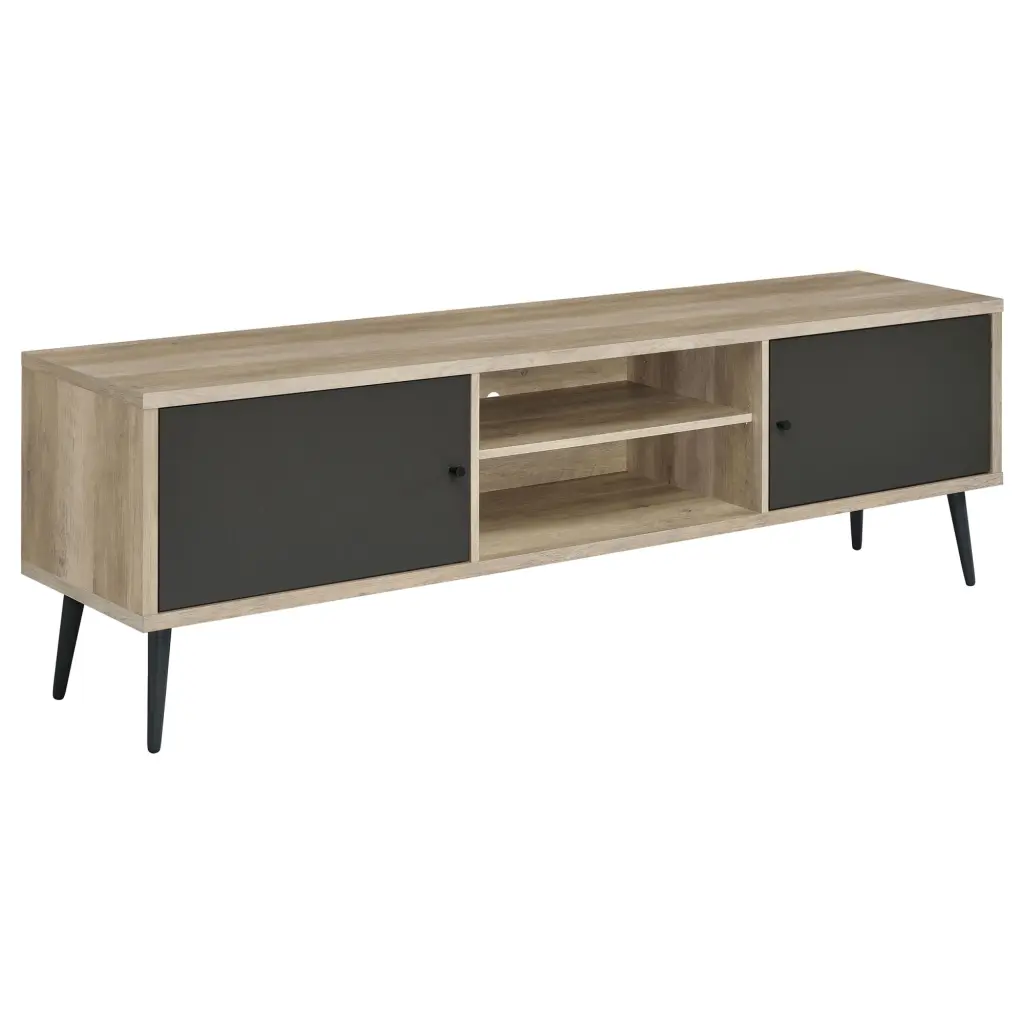 Allie 2-Door Engineered Wood TV Stand Storage Shelf Antique Pine and Grey Finish Coaster Company
