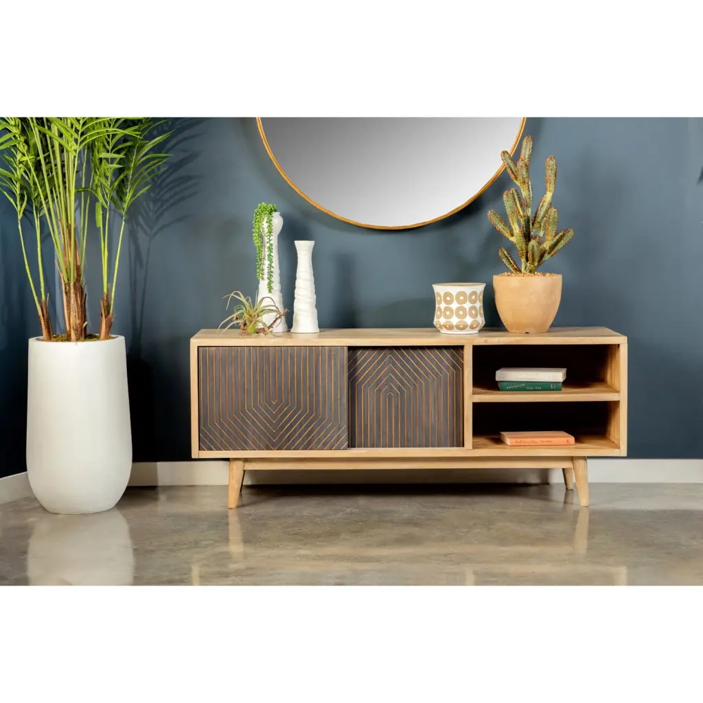 Coaster Wood TV Console TVs up to 60 Sliding Doors Natural Coaster Company