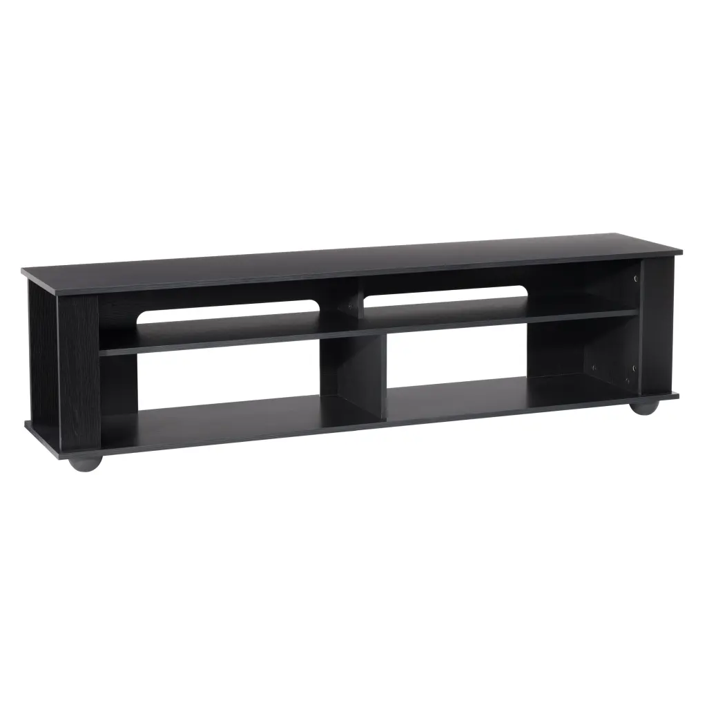 CorLiving Bakersfield Black Engineered Wood TV Stand Open Shelves TVs up to 85 Inches Stylish Entertainment Center