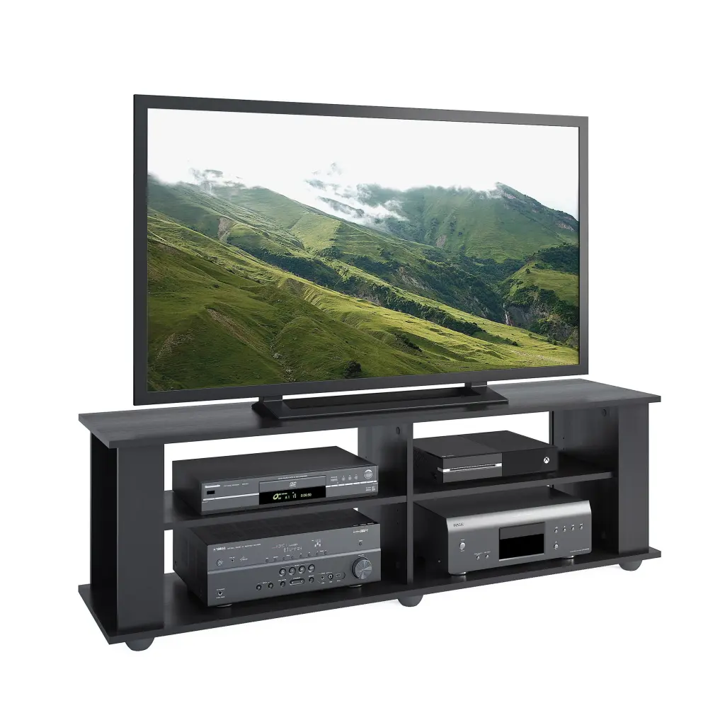 CorLiving Fillmore Ravenwood Black Engineered Wood TV Stand 4 Open Shelves 75 Inch TVs