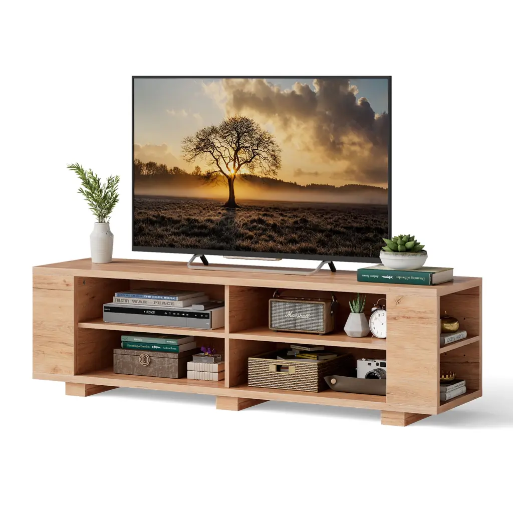 Costway 59 Inch Wood TV Stand Console Storage Entertainment Media Center Shelf Natural
