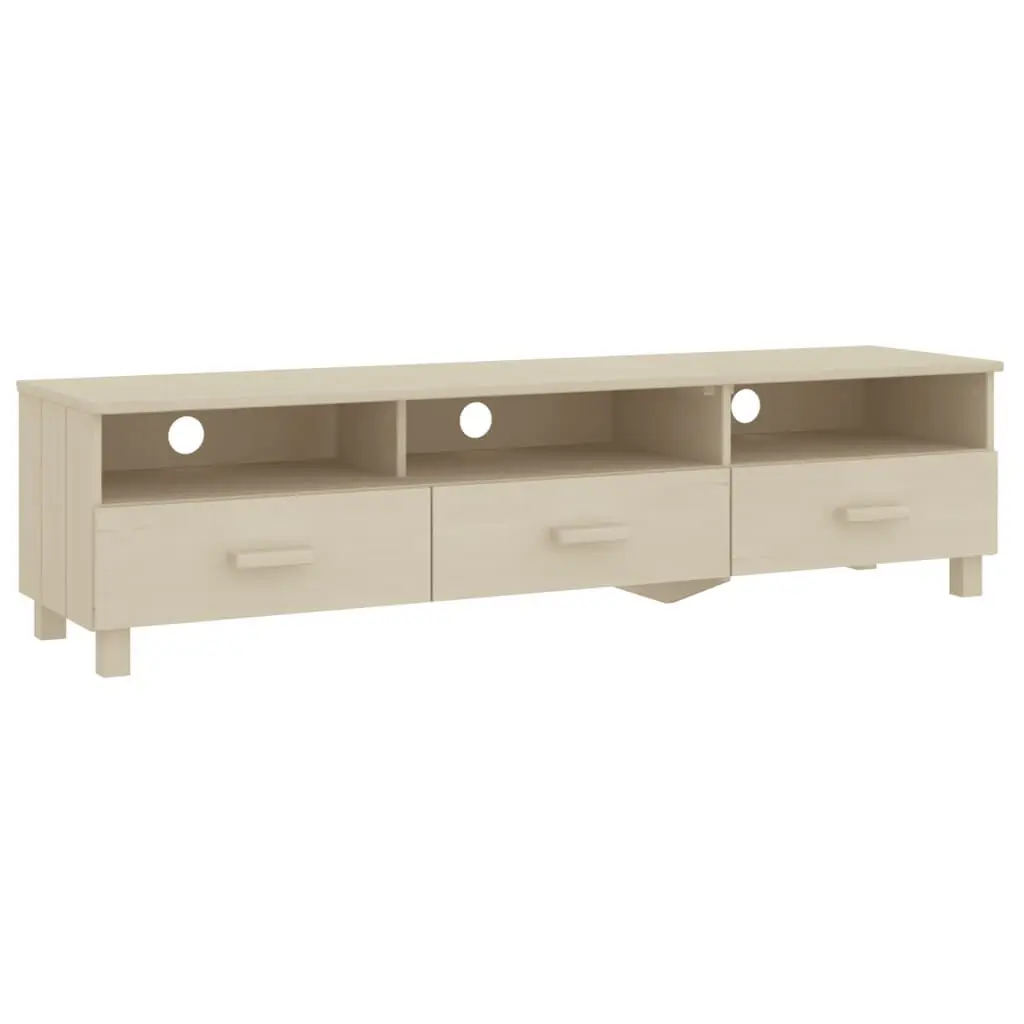 HAMAR TV Stand 62.2x15.7x15.7 Inches Honey Brown Solid Wood Pine Entertainment Center