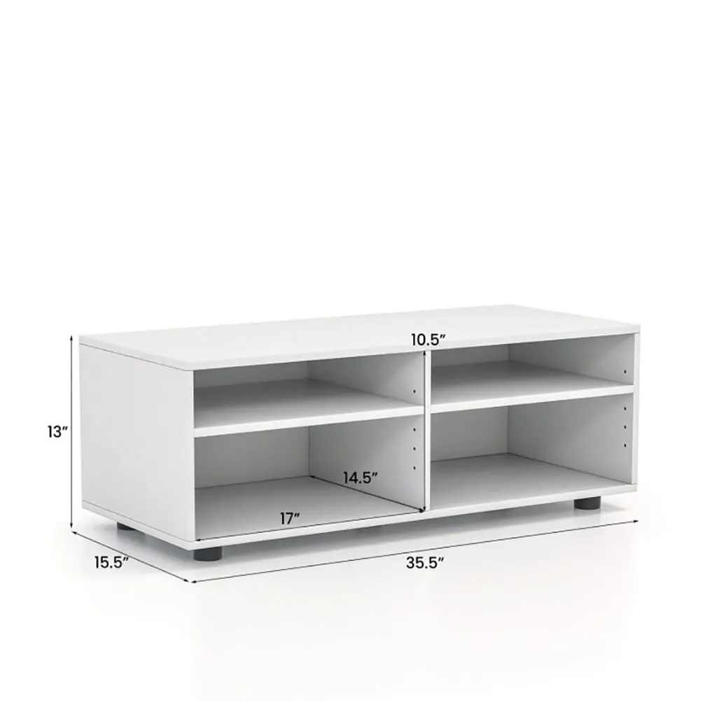 Kepooman 4 Compartment TV Stand Wooden Media Console Adjustable Feet and Shelf White