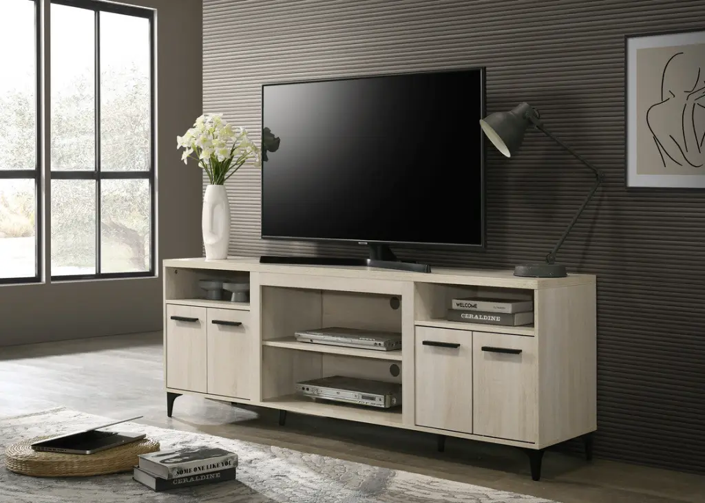 Evander 70 Inch Oak Finish 4 Door TV Stand 60-69 Inch TVs Timber lilola home