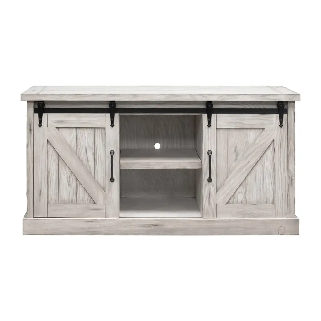 Avondale 60 TV Console Barn Door Wood Accent Cabinet Fully Assembled White Martin Furniture