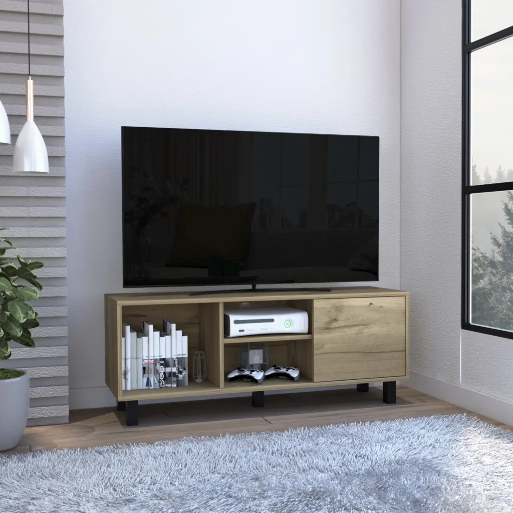 3-Shelf Rectangle TV Stand Light Oak 32-65 Inch TVs Modern Entertainment Center OMCCHK