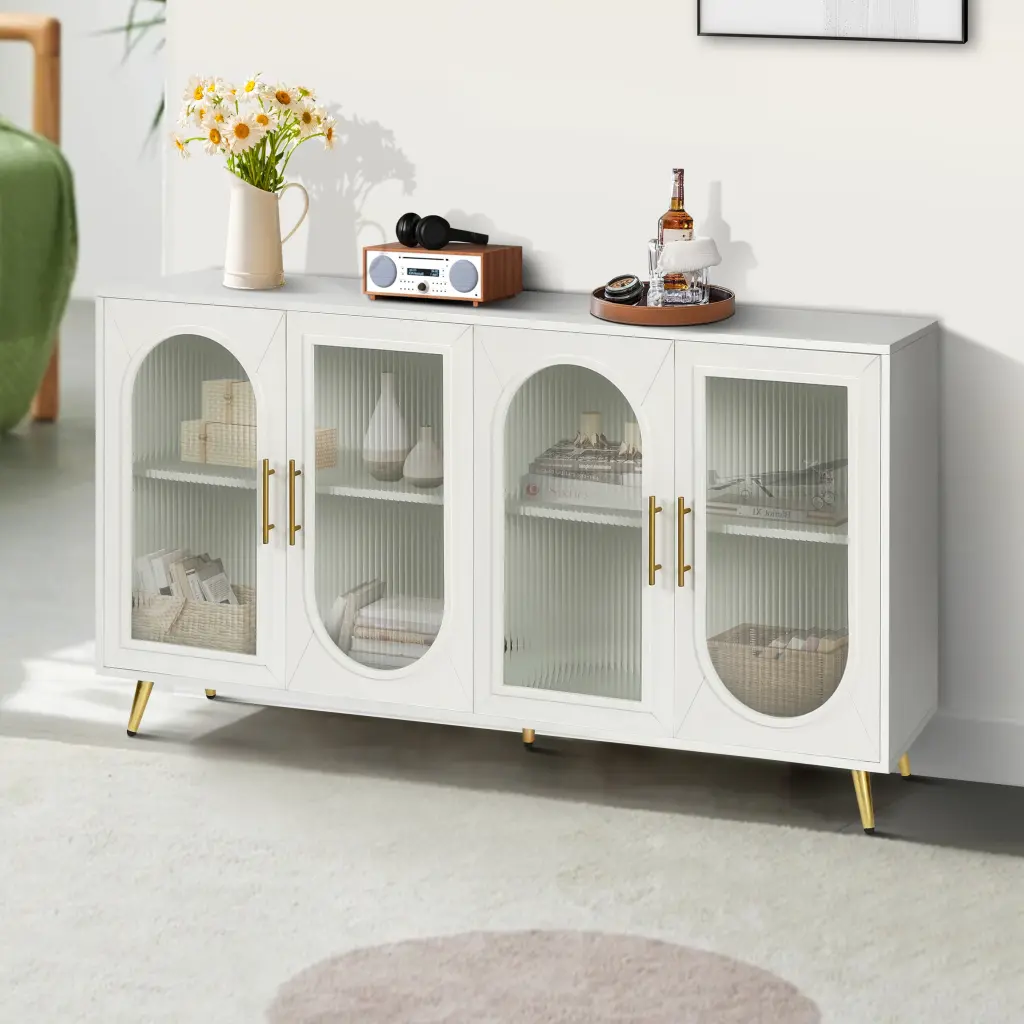 Wood TV Stand 65+ Inch TVs Adjustable Shelves and Storage Cabinet Media Console ONLEMY