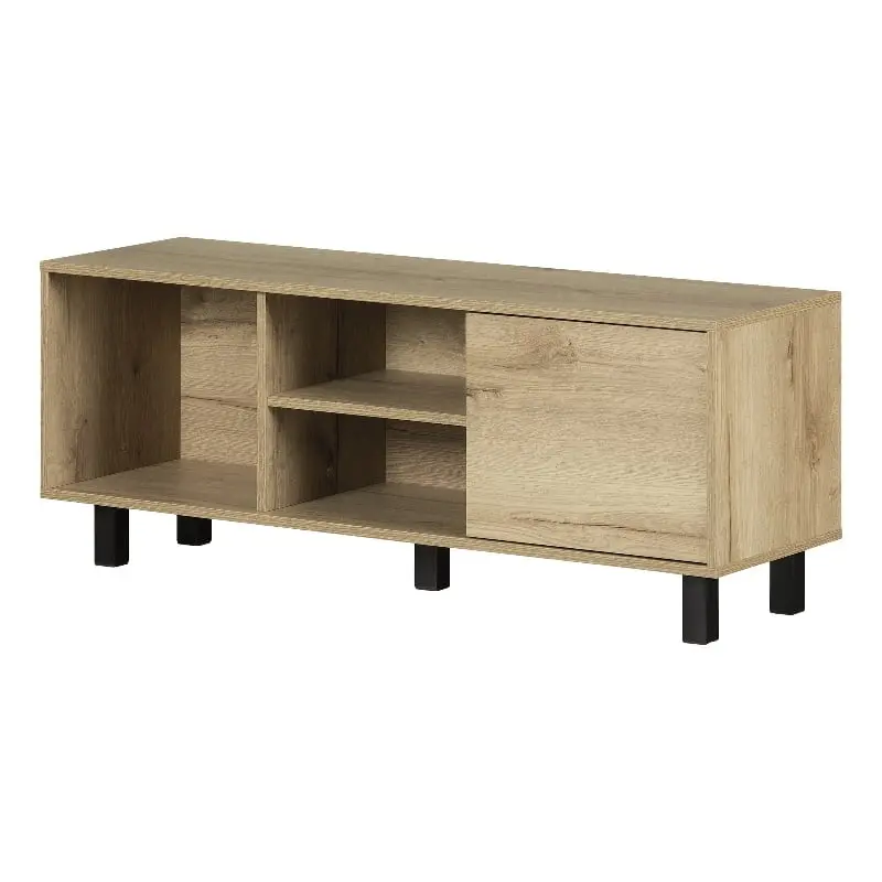 Pemberly Row 45 Inch Engineered Wood TV Stand Door Medium Brown Oak Modern Entertainment Center