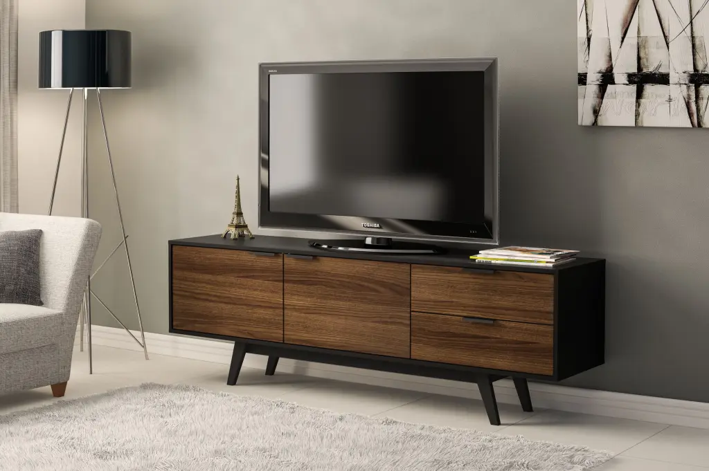 Polifurniture Laos Modern Wood TV Stand Cabinet and 2 Drawers TVs up to 79 Dark Brown Black