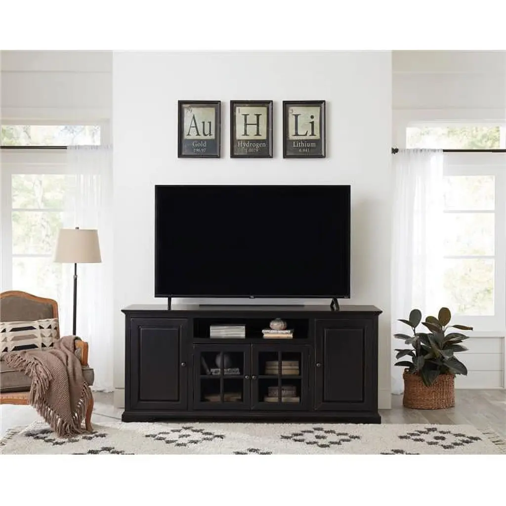 Progressive Furniture Hamilton Wood 74 Inch TV Console Vintage Black