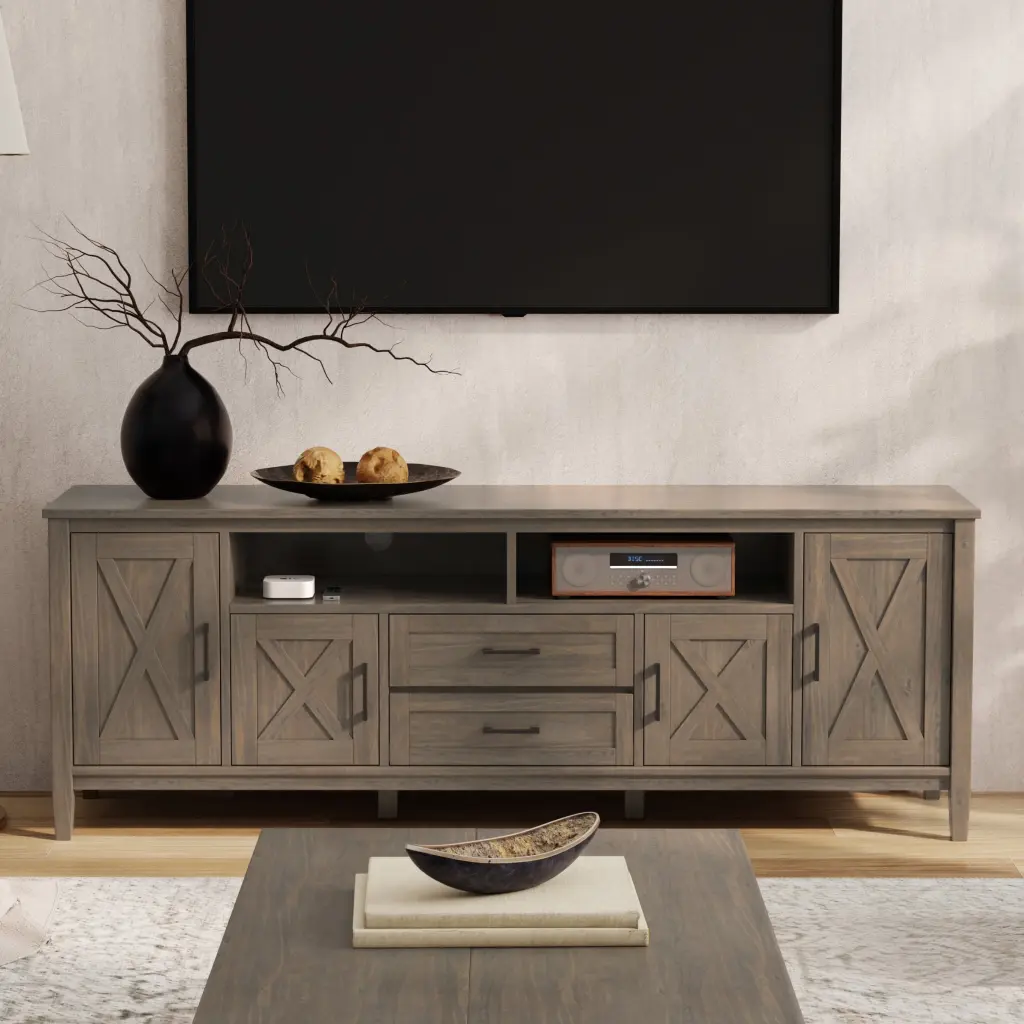Simpli Home Ela 72 Inch Solid Wood Transitional TV Media Stand TVs up to 80 Inches Smoky Brown