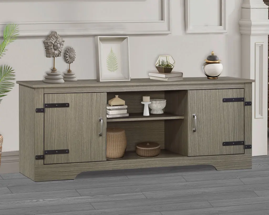 Walnut Wood Grain TV Stand Adjustable Shelves - Long-lasting Modern TV Console singularity