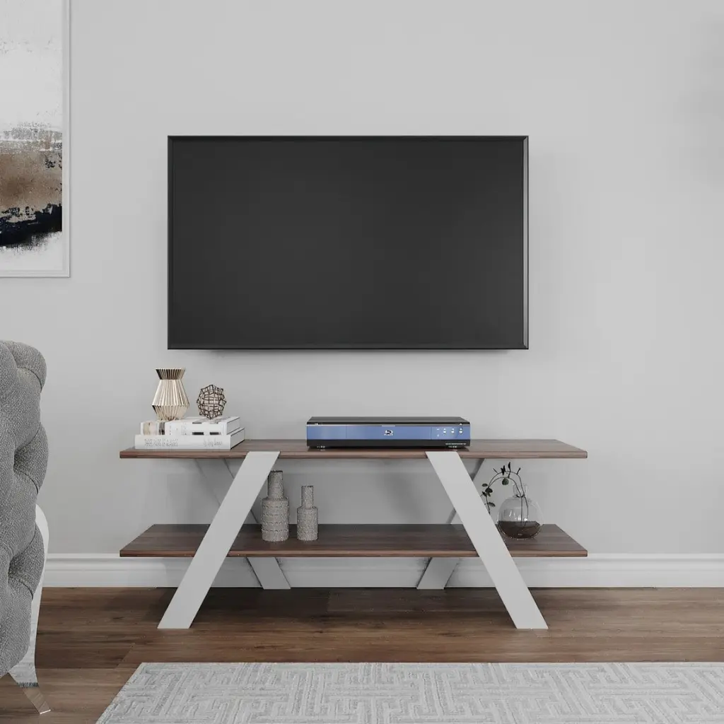 Modern 2-Tier Wood TV Stand TVs up to 55 Inch Entertainment Center Sound Bar Shelf Spirit