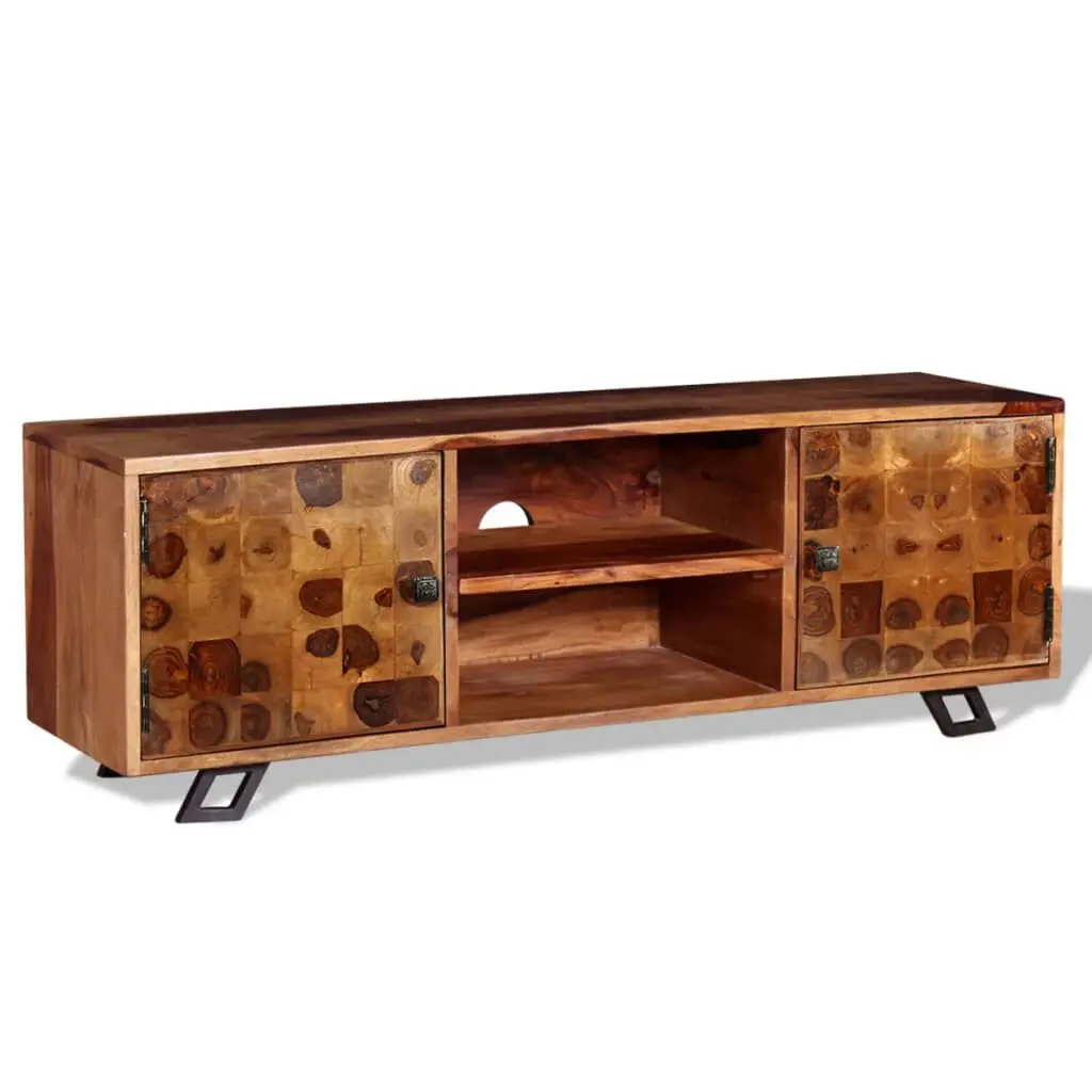 TV Stand 47.2 Inches Solid Wood Sheesham Rustic Entertainment Center