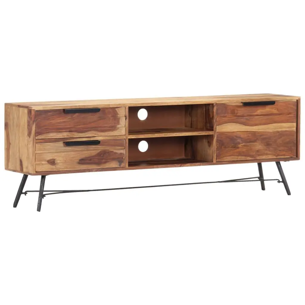 TV Stand 55.1 Inches Solid Wood Sheesham Modern Entertainment Center