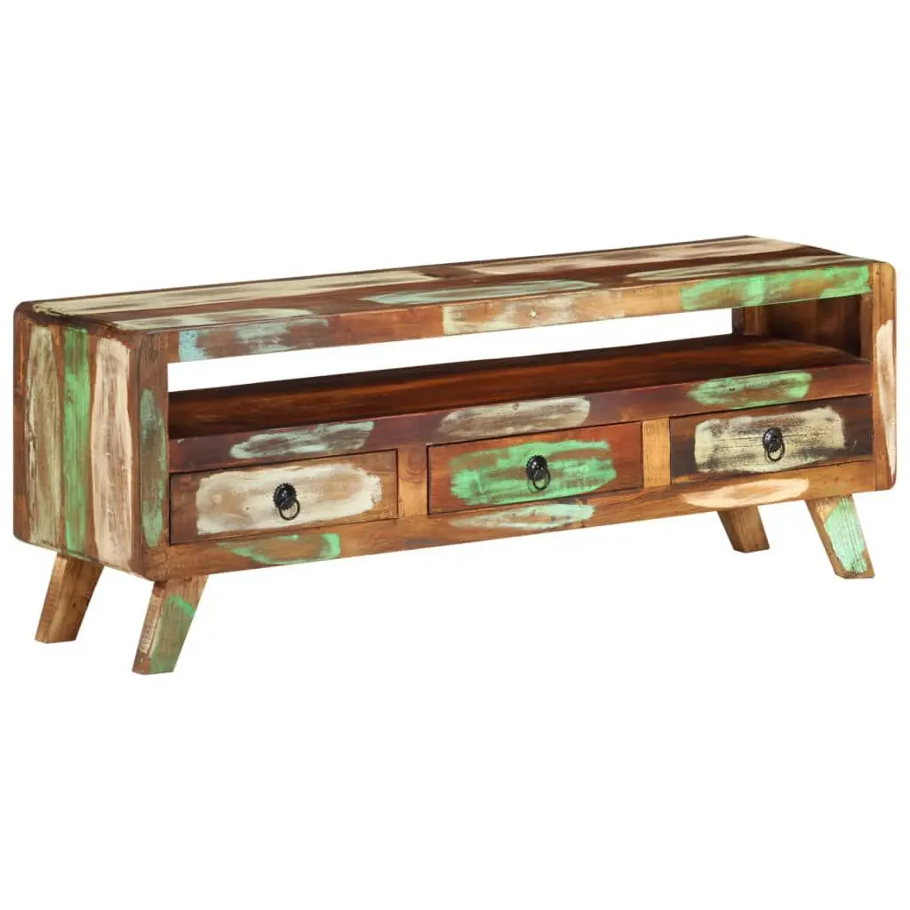 TV Stand Multicolor 43.3 Inches Solid Reclaimed Wood Rustic Entertainment Center