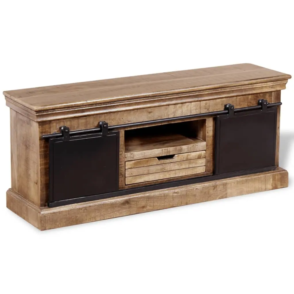 vidaXL Solid Wood Mango TV Stand 2 Sliding Doors 43.3x11.8x17.7 Inches Media Console
