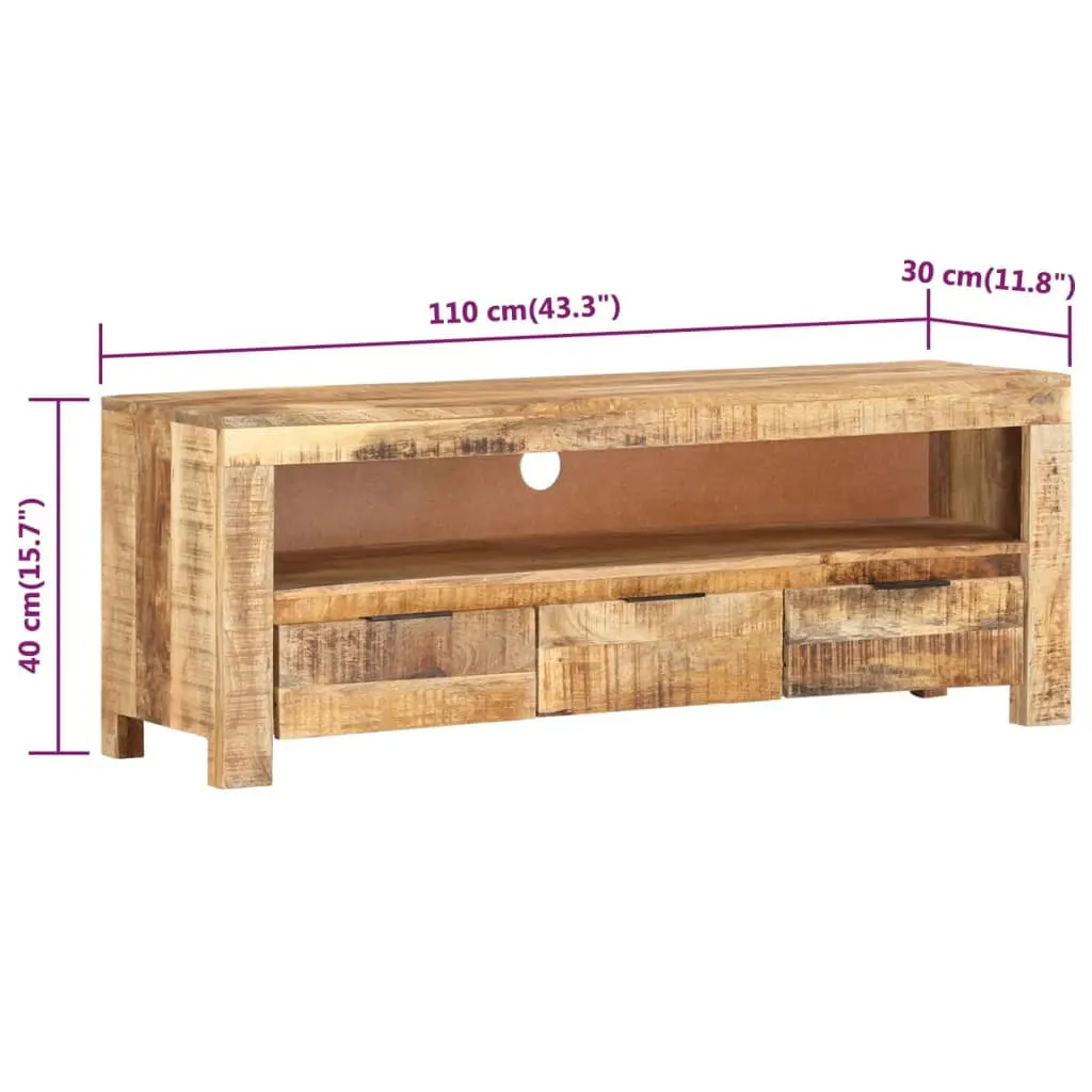 vidaXL TV Stand 43.3x11.8x15.7 Inches Rough Mango Wood