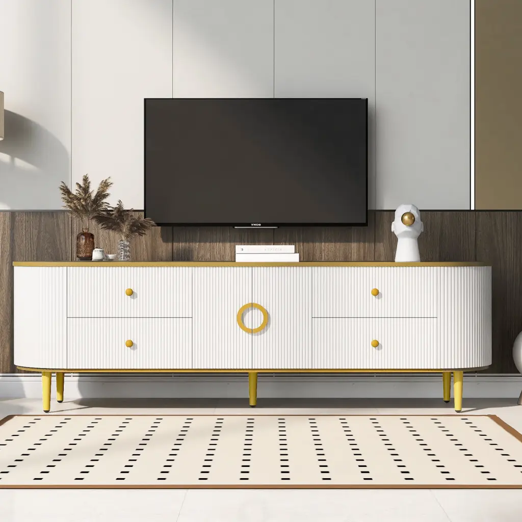 Modern TV Stand TVs up to 80 Inches 4 Drawers and 1 Cabinet - Wood TV Console Table Metal Legs Viruhaka