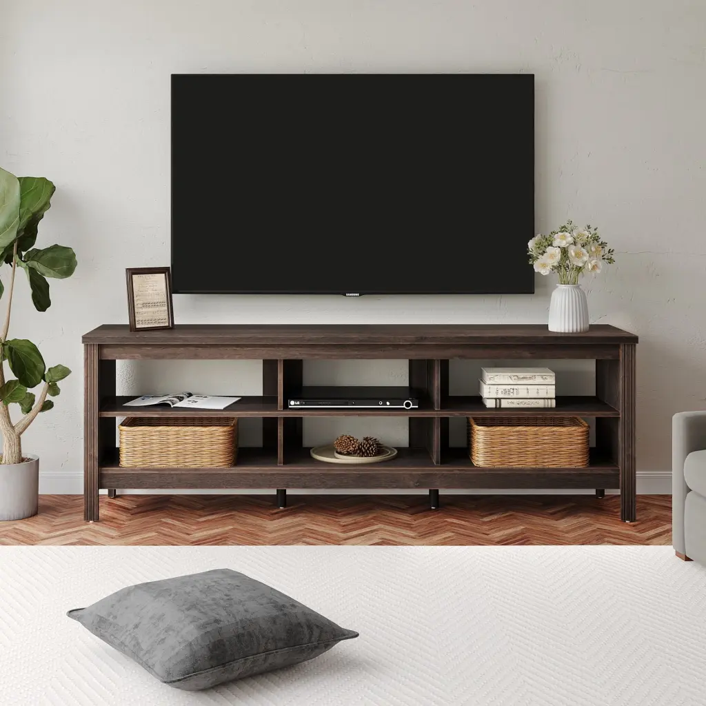 Wampat Brown TV Stand 75 Inch TV Entertainment Center Wood TV Console Table Storage Living Room 70 Inches