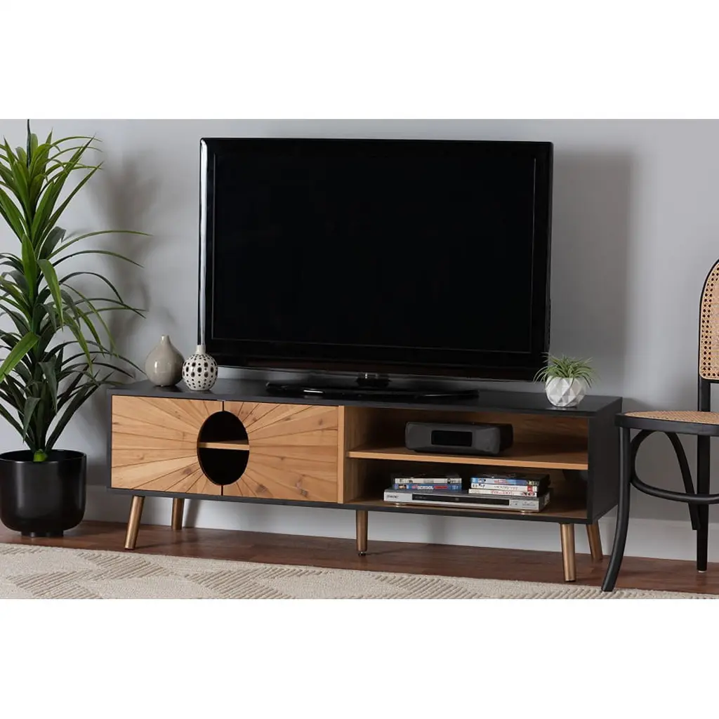 Baxton Studio Chester Modern Two-Tone Wood TV Stand Dark and Natural Brown Wholesale Interiors