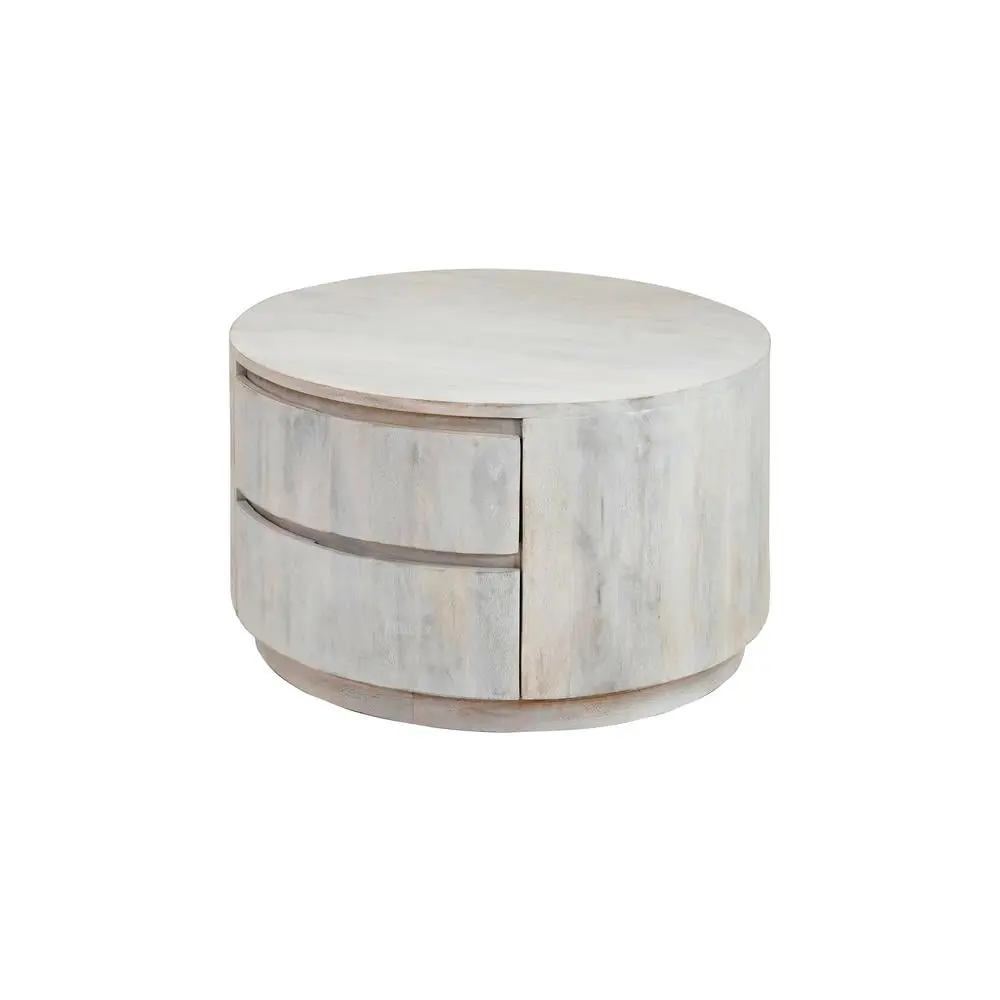 Carolina Classics Christa 2-Drawer Round Wood Coffee Table Whitewash Carolina Classic Furniture