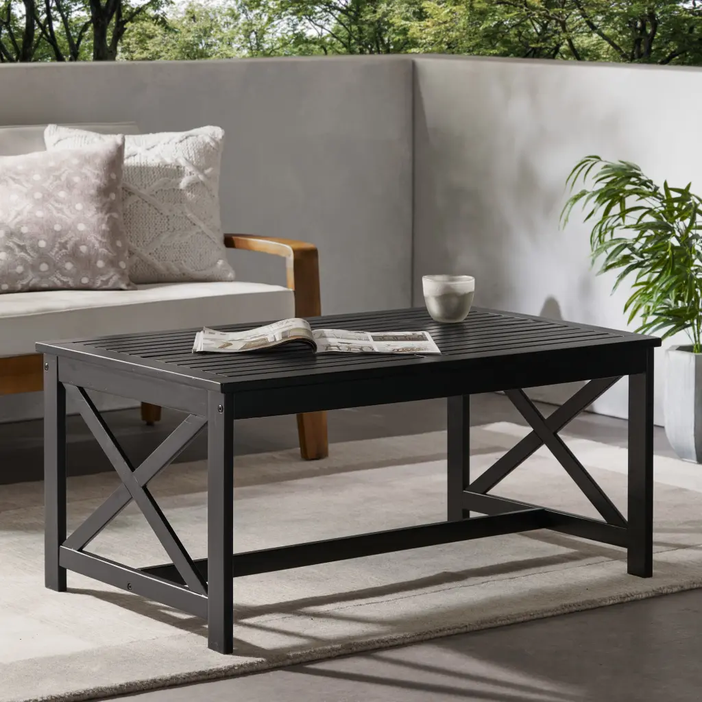Cristian Outdoor Acacia Wood Coffee Table Black Weather-Resistant Finish Noble House