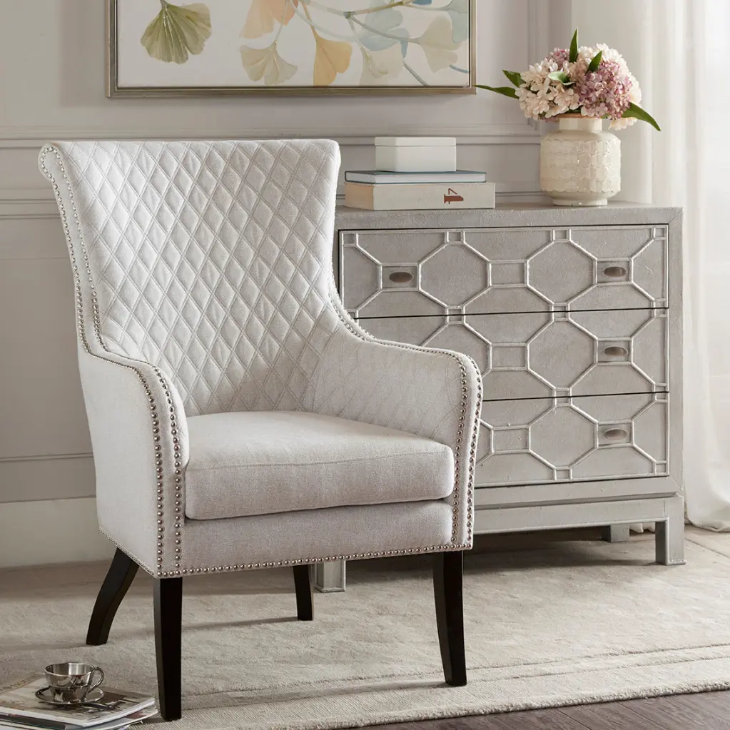 Heston Accent Chair Beige Solid Wood Living Room or Bedroom jla