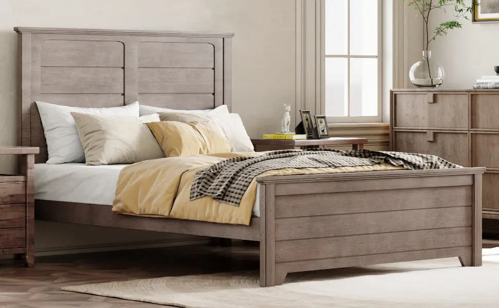 Farmhoutilize Wooden Platform Bed Panel Design Headboard Full Dimensions bed best
