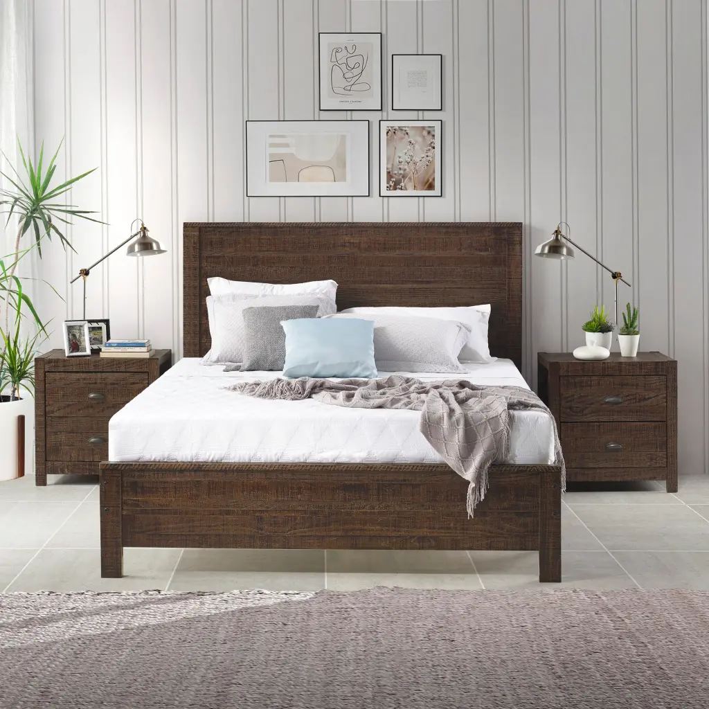 Albany Solid Timber Twin Bed Frame Headboard Heavy Duty Modern Rustic brazil sustainable solid wood furniture
