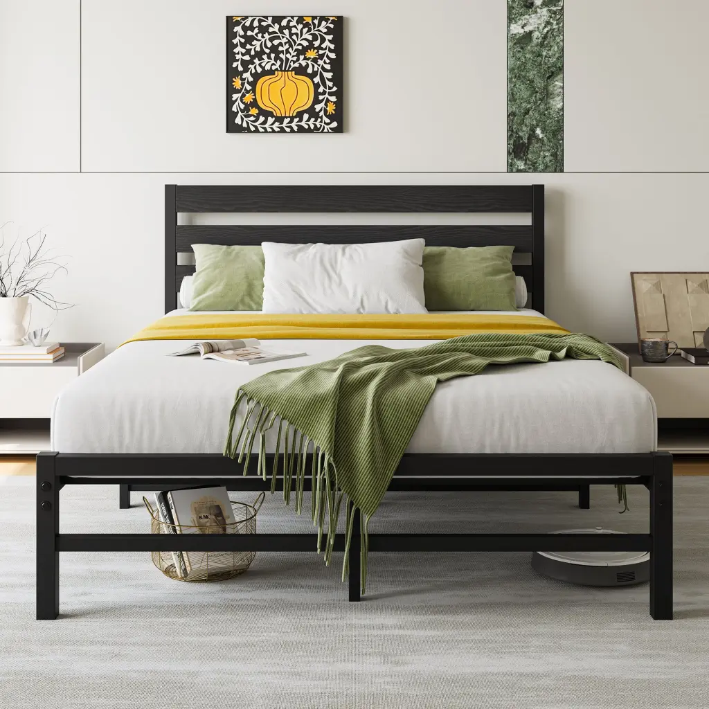 Full Size Platform Bed Frame Rustic Vintage Wood Headboard Modern Bedroom home furniture