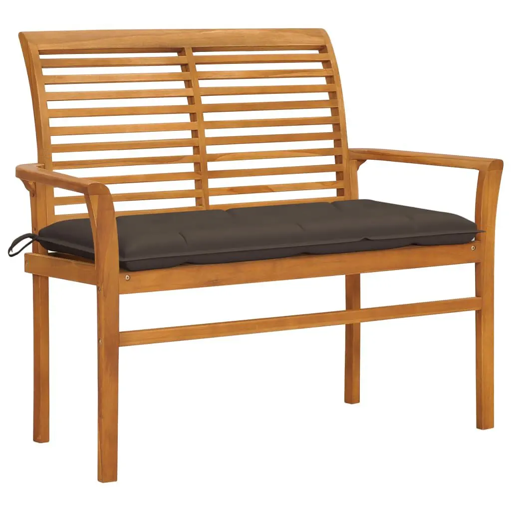 44.1 Inch Solid Teak Wood Patio Bench Taupe Cushion Outdoor Seating