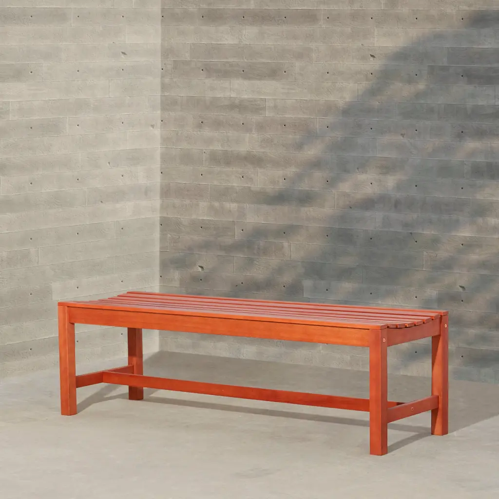 Emilio Reddish Brown Tropical Wood Armless Garden Bench 3 Seaters sol