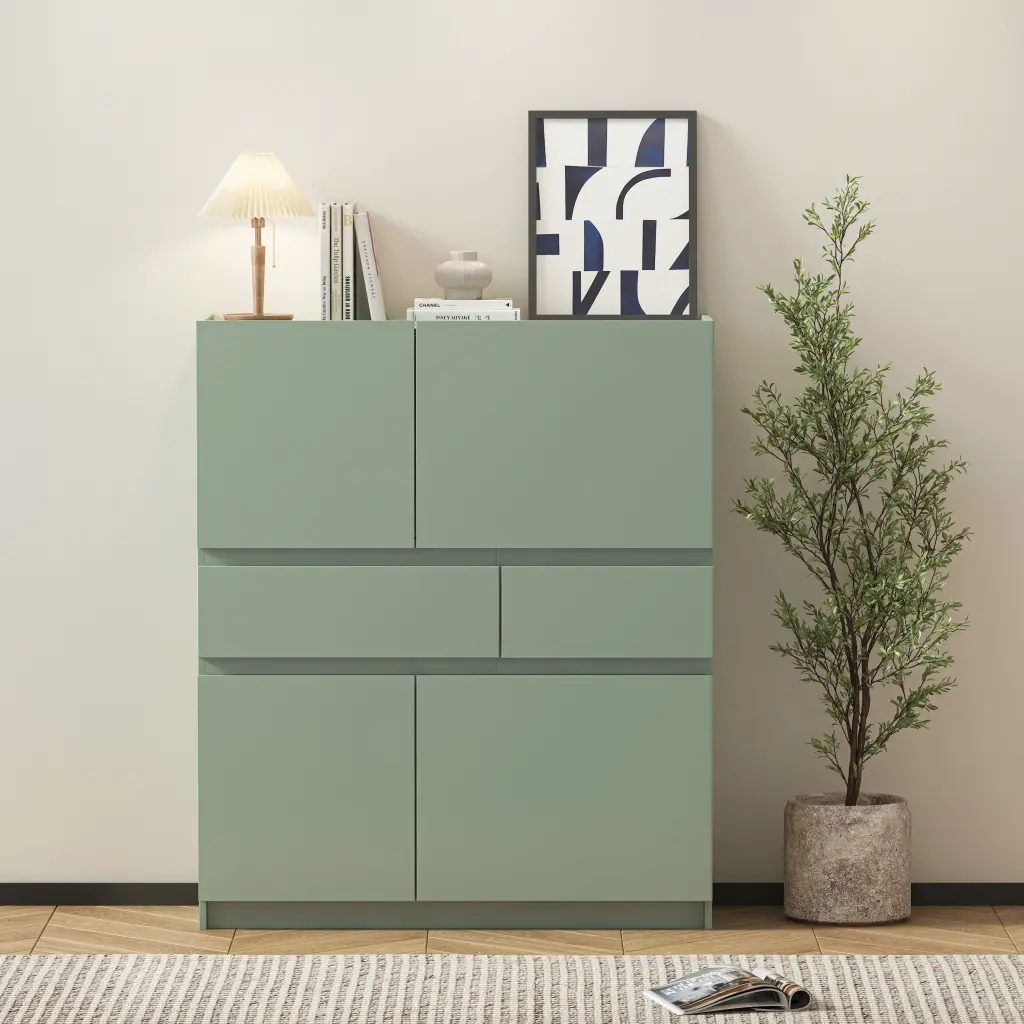 Pale Green Wooden Storage Cabinet 4 Doors and 2 Drawers zr furniture