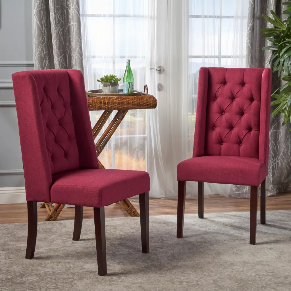 Dining Chair Red Wood Material Classic Style Comfortable Seat nh-purenest