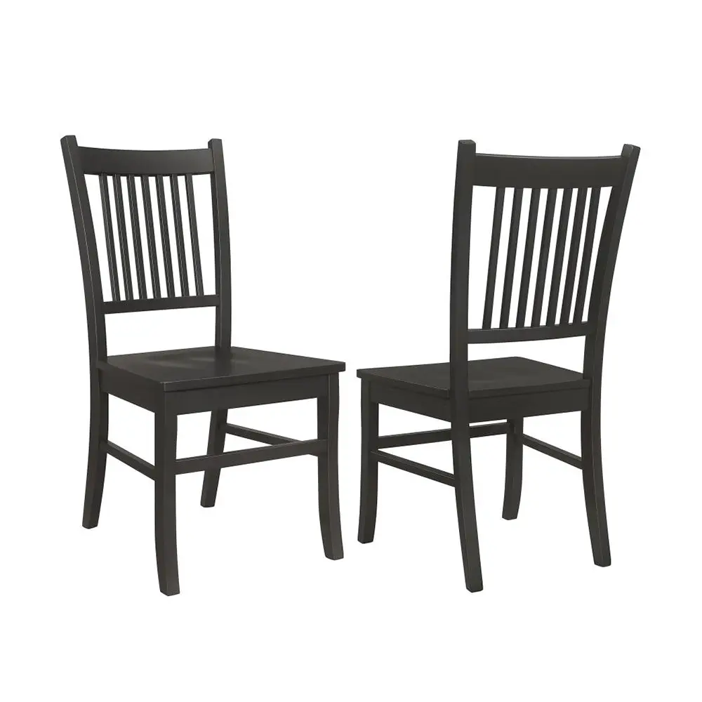Set 2 Slat Back Wooden Dining Chairs Matte Black Finish simple relax