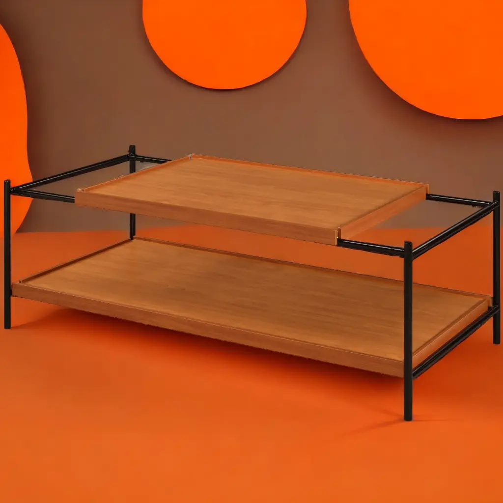 Honey Oak and Black 2 Shelf Coffee Table Living Room furniture max