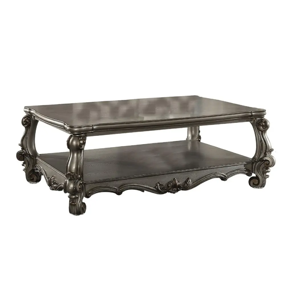 Maykoosh Wooden Coffee Table Urban Upmarket Style Oversized Legs and Open Shelf Silver