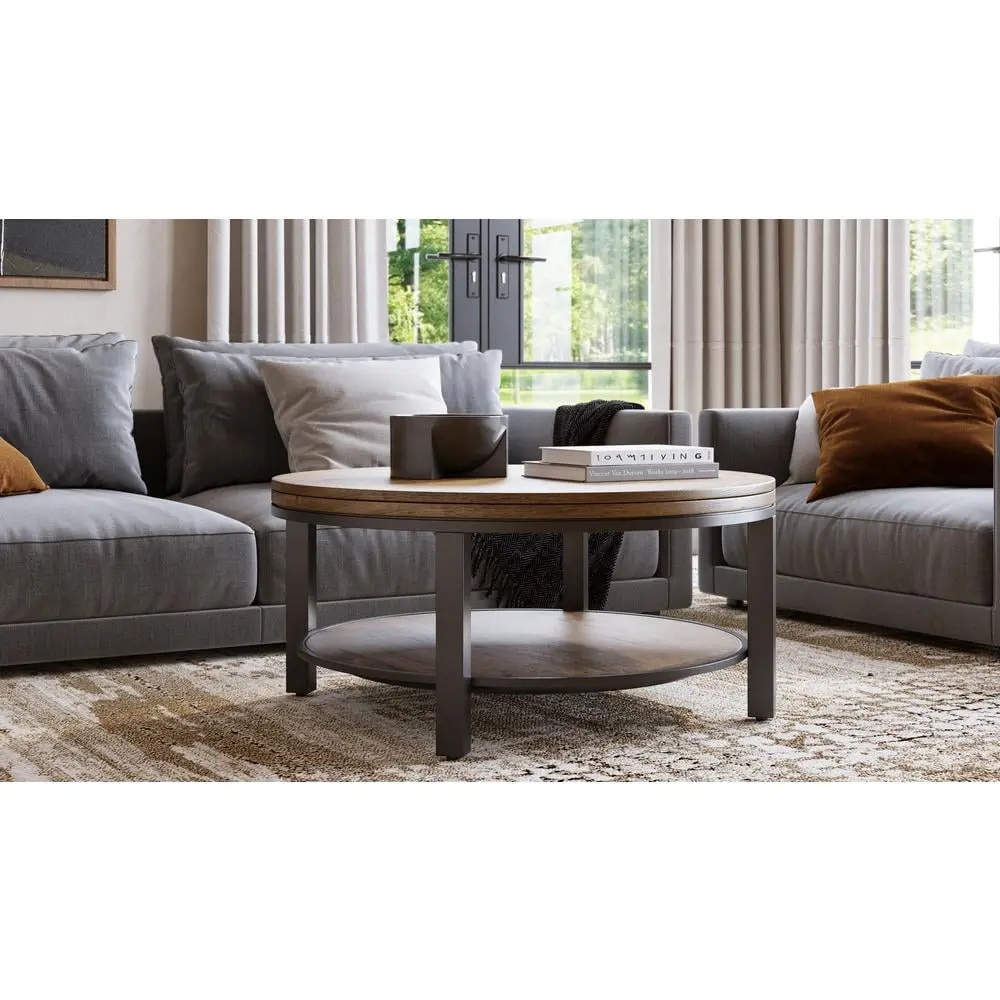 Modus Furniture Canyon Solid Wood and Metal Round Coffee Table Washed Grey