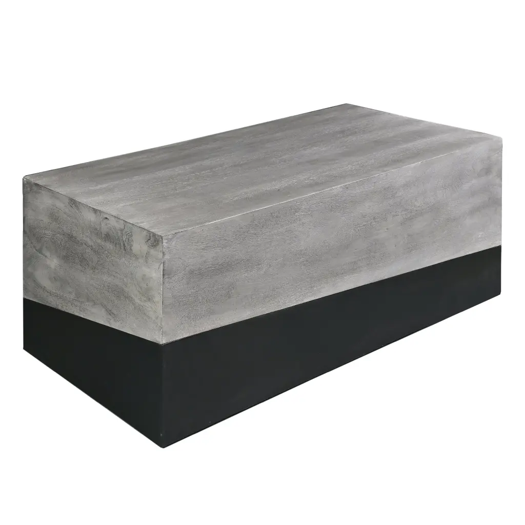 45 Inch Rectangular Mango Wood Coffee Table Iron Base Washed White royal hampton