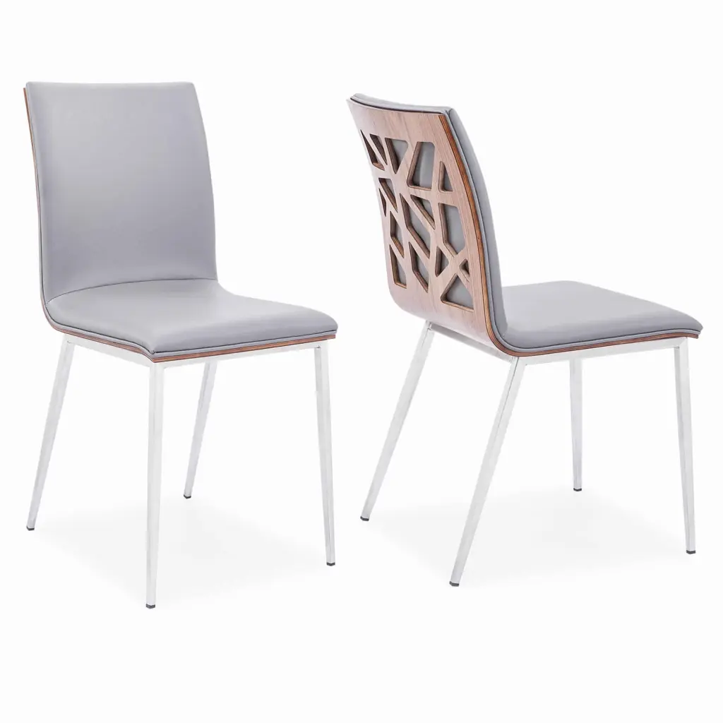 Wood Back Dining Chair Metal Legs Set 2 Brown and Gray royal hampton