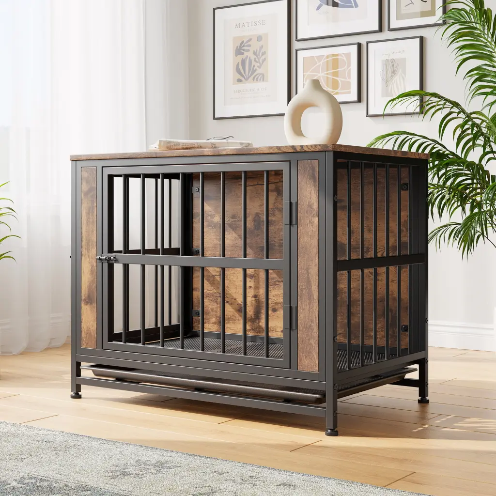 Wooden Dog Crate Furniture 32.8 Inch Dog Kennel 2 Side Tables Pet Furniture Home home furniture