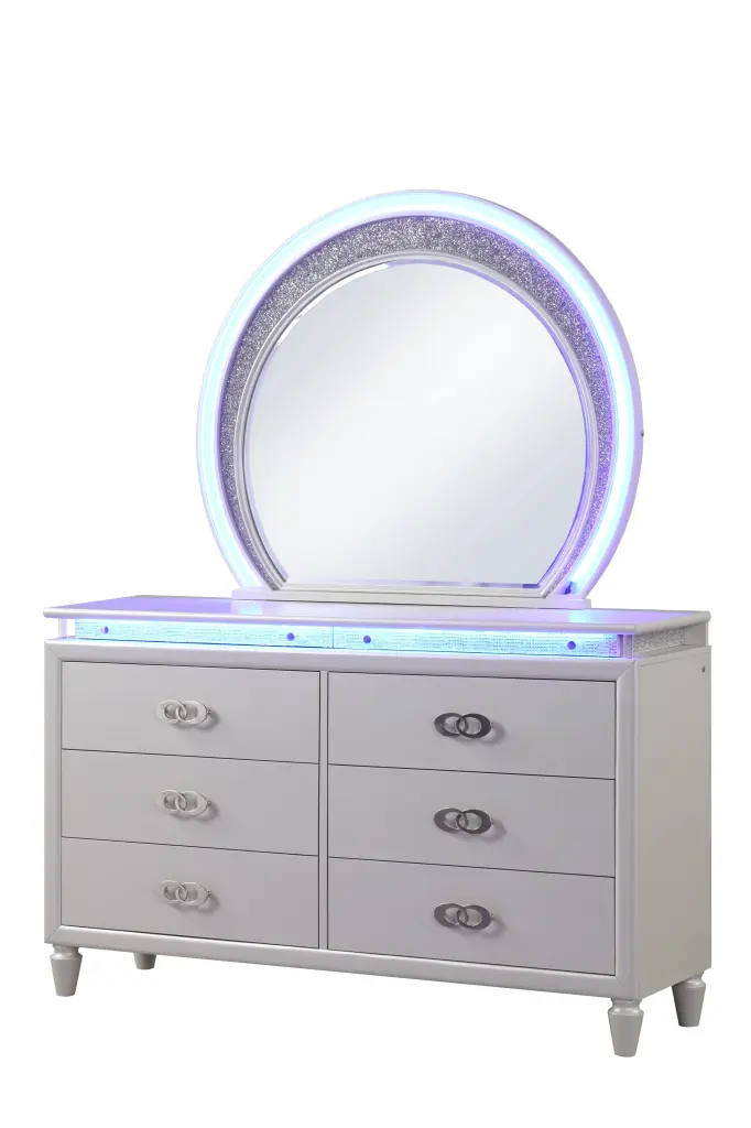 Perla 6 Drawer Wooden Dresser Milky White Bedroom Storage galaxy home furnishings
