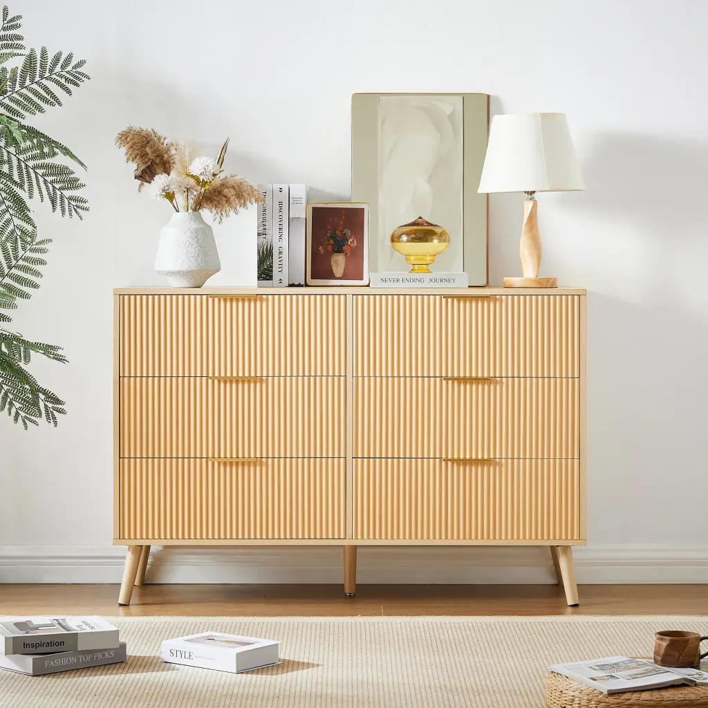6 Drawer Wooden Chest Dresser Wavy Drawers Bedroom Storage jhx